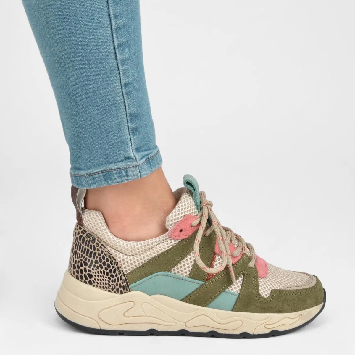 Ps Poelman - jmaat 39- MINION Dames Sneakers - Groen-Beige Multi