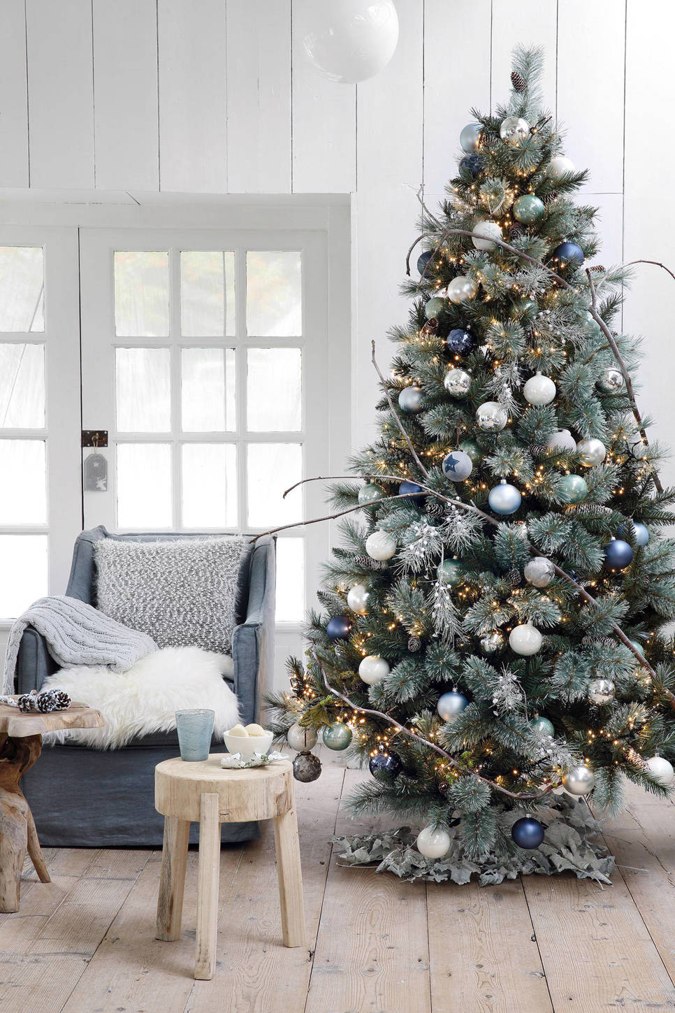 78a4-7c42-4028-a476-4cd607d60422 Kaemingk Glazen kerstbal (Ø 8cm) (set van 6) - Jeans blauw