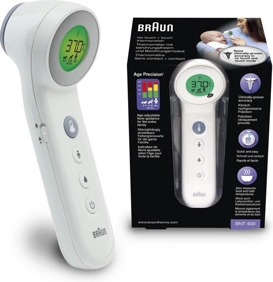 Braun BNT400 digitale lichaams thermometer Contactloos Voorhoofd
