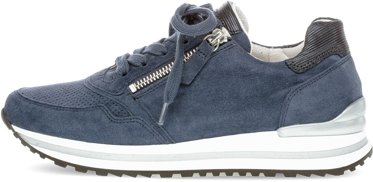 sneaker, hoge wafel, suede, enkele rits, donkerblauw
