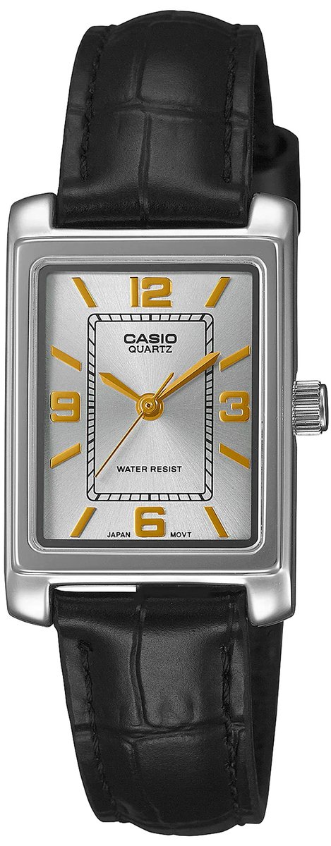 horloge, casio, quartz, riem leather, dial rectangulaire