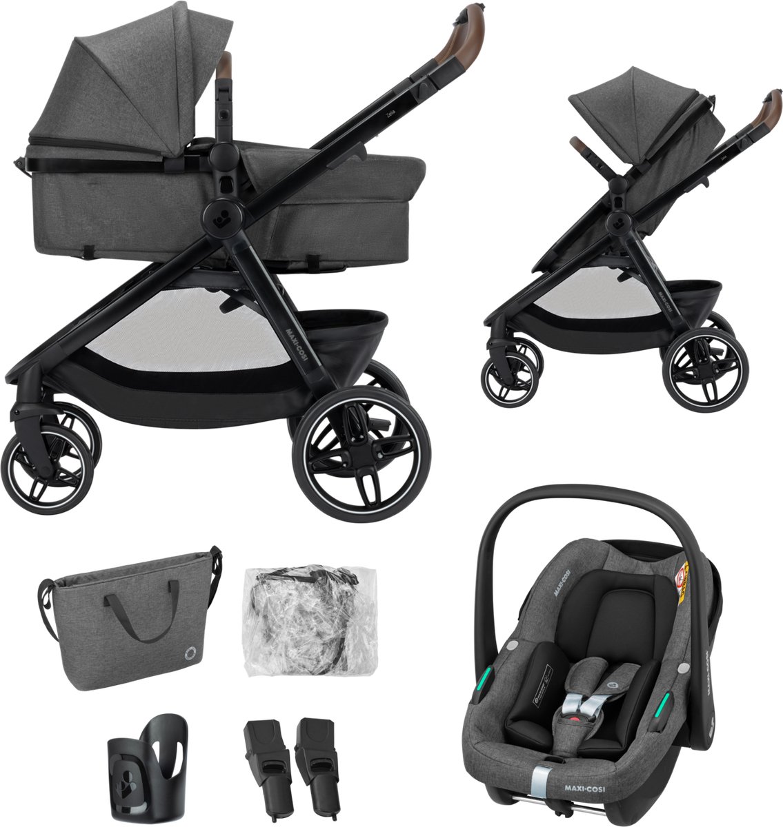 Maxi-Cosi Zelia S Trio2 - Kinderwagen 3-in-1 - Dark Grey - Vanaf 0 tot 4 jaar - Inclusief autostoeltje