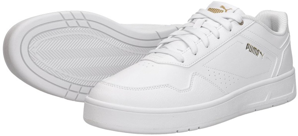 sneakers, wit, leer, gatenpatroon, platformsole