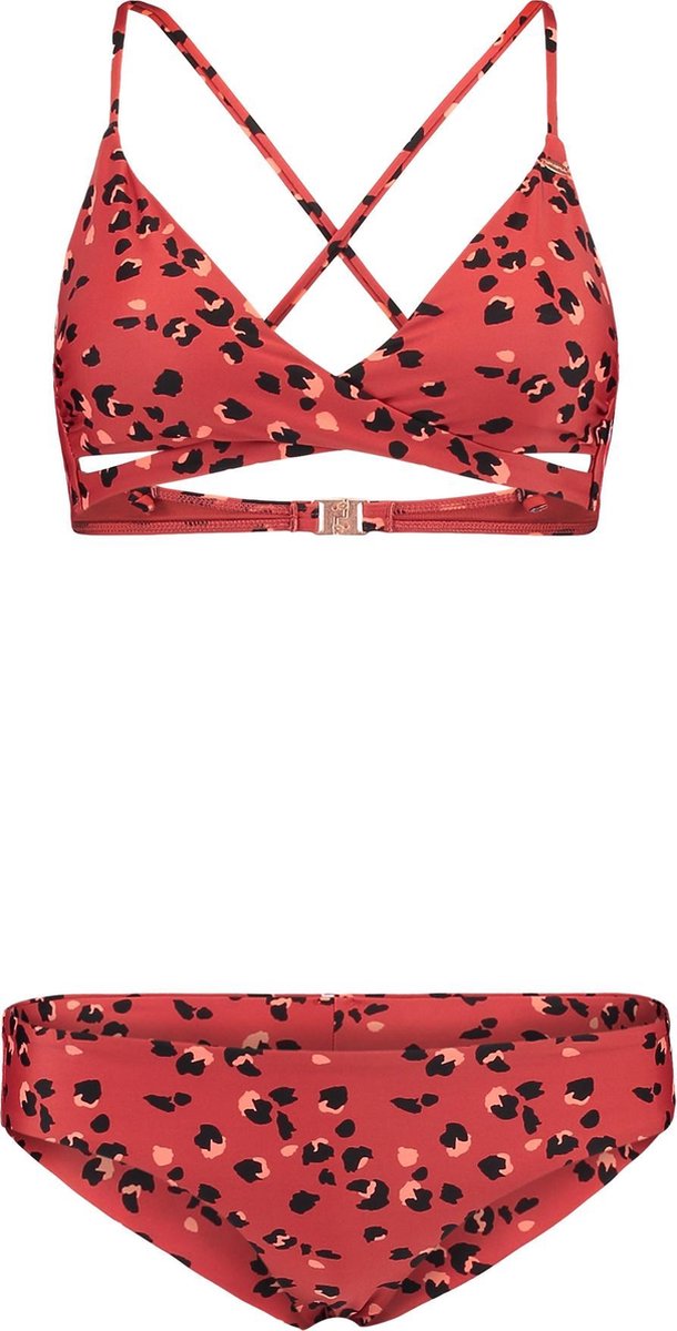 bikini, tweedelig, zwemkleding, rode luipaardprint, verstelbare band