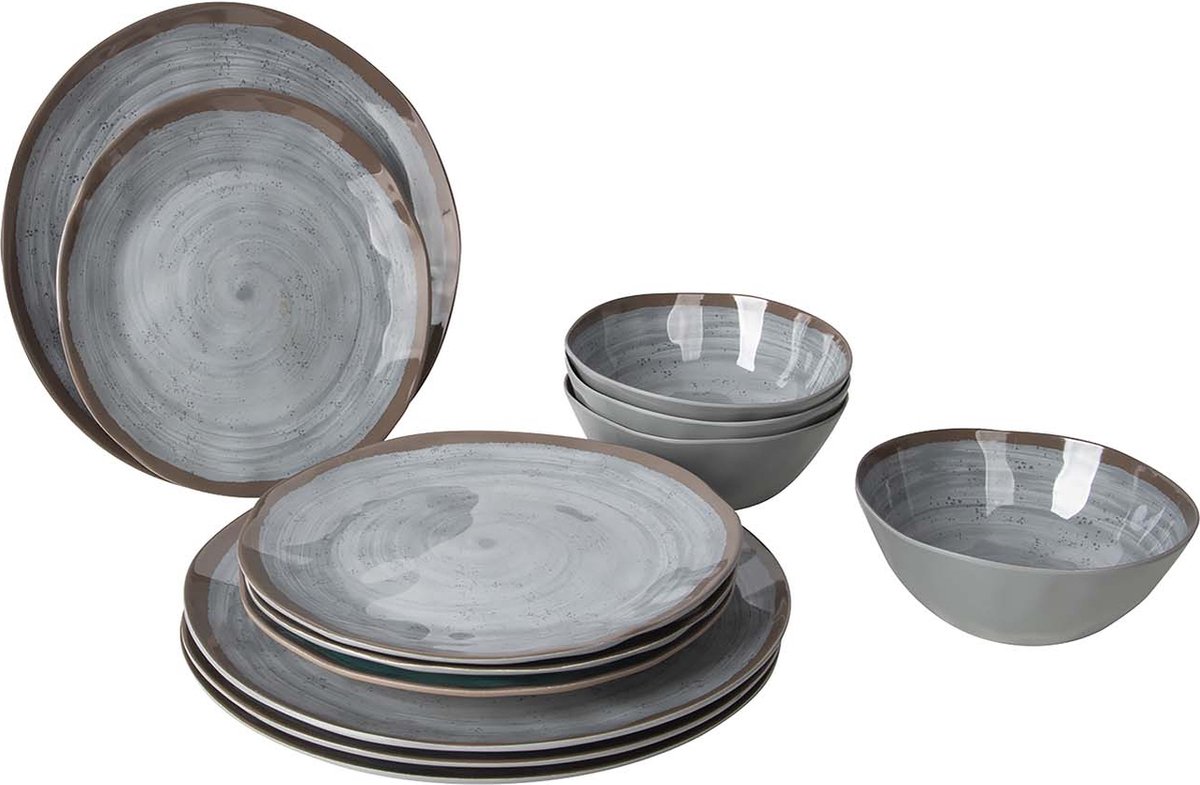 servies, borden, grijs, glazuur, set