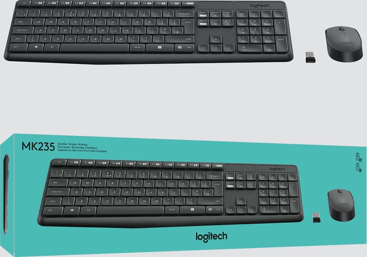 Logitech MK235 - Draadloos Toetsenbord en Muis - Qwerty - Donkergrijs