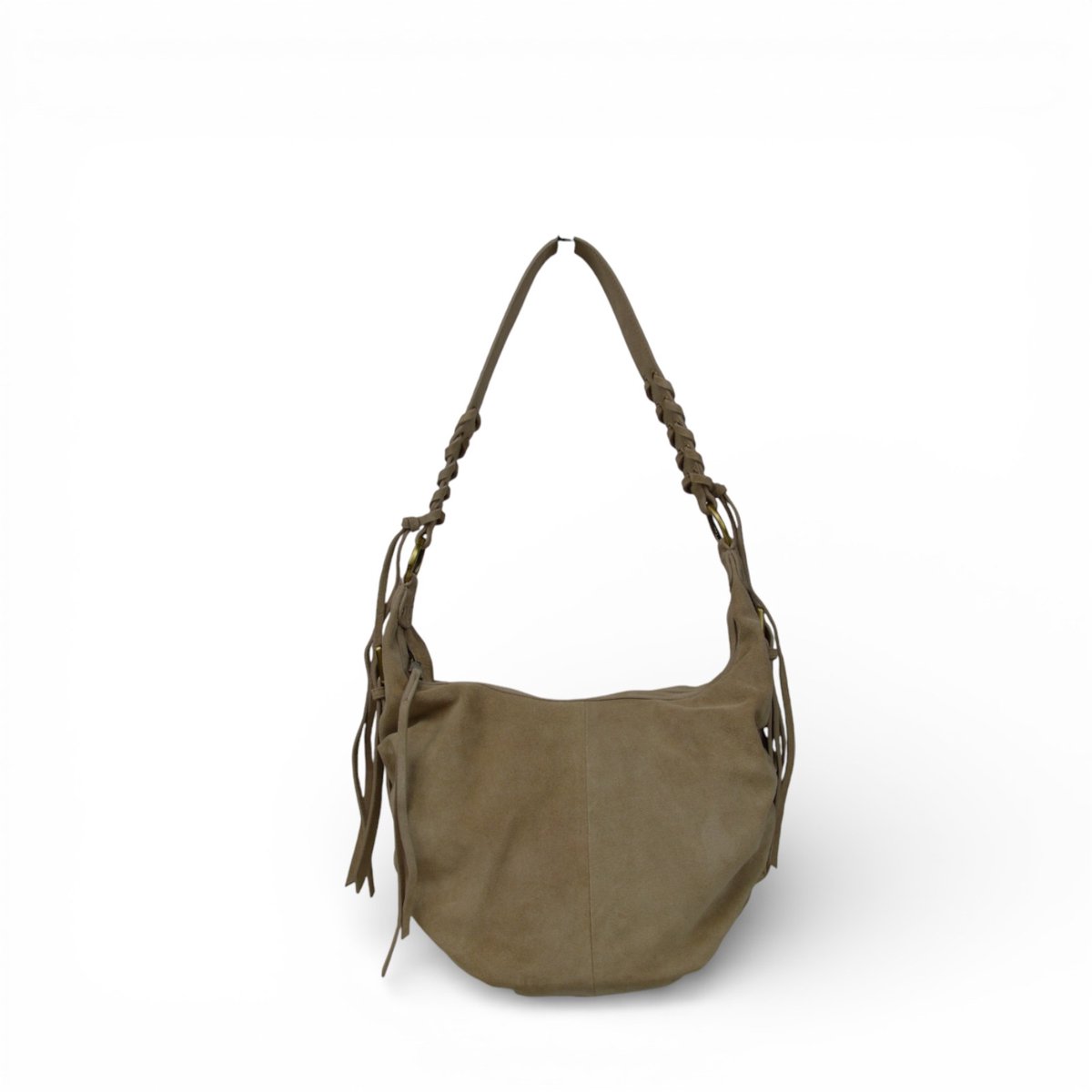 tas, schoudertas, suede, bruine, tassels