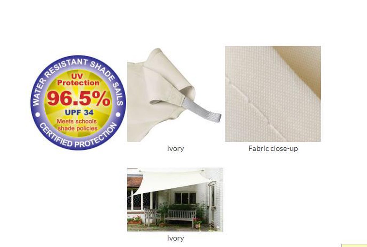 Kookaburra 2,0m Vierkant Ivoor Party Schaduwdoek (Geweven - Waterafstotend)