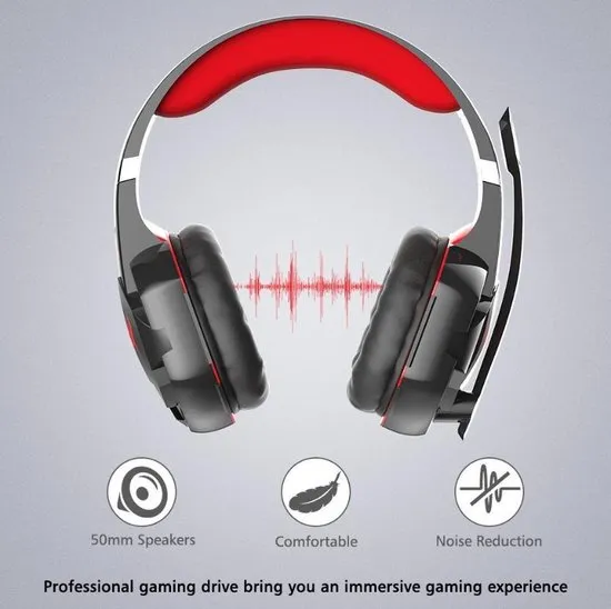 KOTION EACH Gaming Headset - Windows - Zwart/Rood