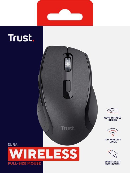 Trust Sura - Draadloze Muis - Comfortabel - Stille knoppen - Rechtshandig - 1200 DPI - Zwart