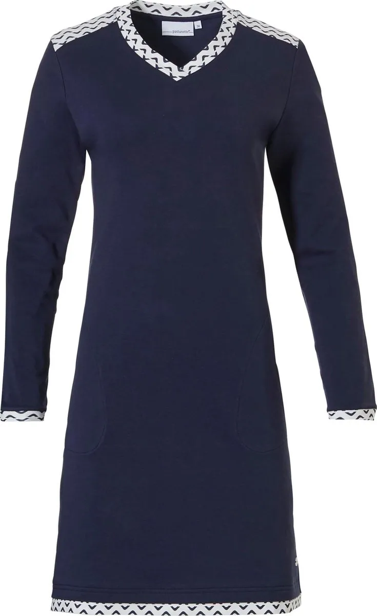 jurk, haltekraag, donkerblauw, kraagdetail, zachte stof