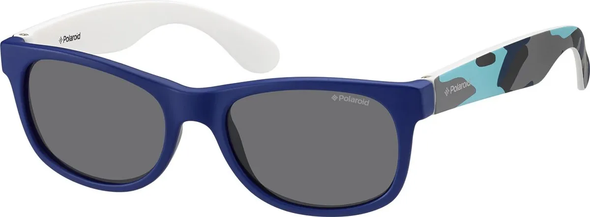zonnebril, plastic, blauw, grijs-glas, militaire camo-poot