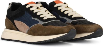 sneakers, canvas, suede, bruine accenten, witte veters