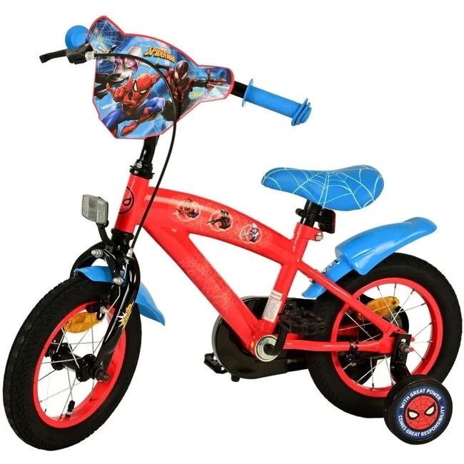 fiets, kinderfiets, rode frame, leswiel, spiderman