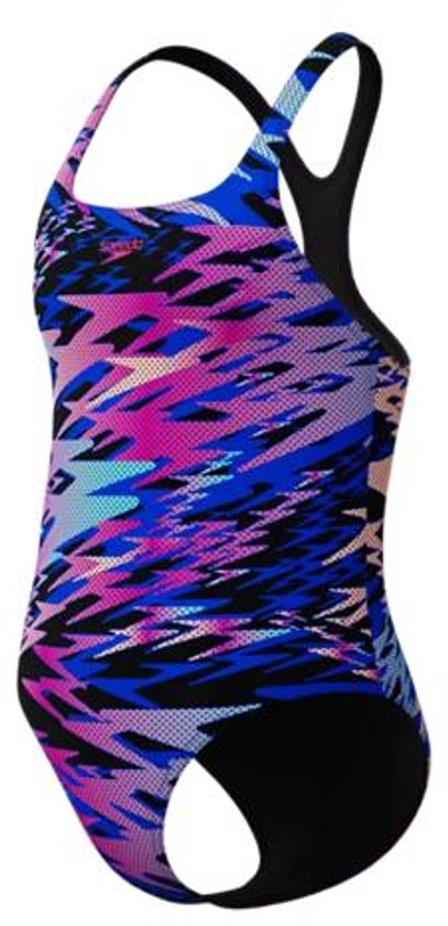 Speedo Maat 164 Hyperboom Print Medalist Meisjes Sportbadpak - Kleurvast Badpak Meisjes - Chloorbestendig Zwempak Meisjes - Sportbadpak Meisjes met Medalist-bandjes - Zwart/Roze