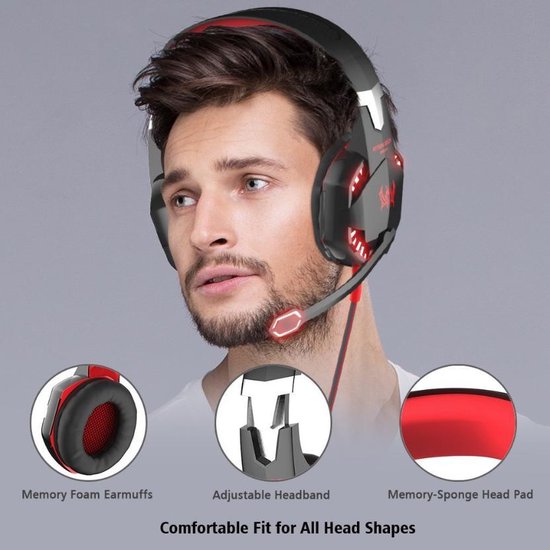 KOTION EACH Gaming Headset - Windows - Zwart/Rood