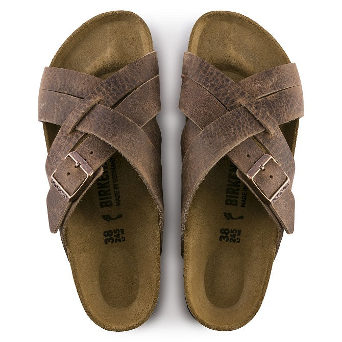 sandalen, leder, bruine bandjes, gespte sandal, comfort slipper