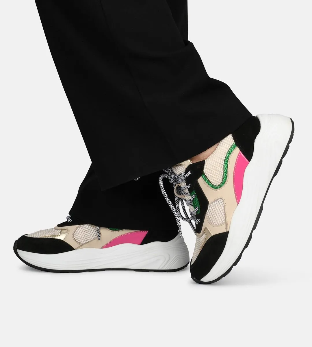 PS Poelma - maat 40 - TRIANGLE Dames Sneakers - Zwart met combinatie