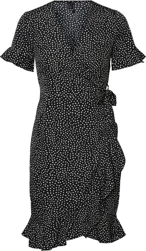 VERO MODA - Maat XS -  VMHENNA 2/4 WRAP FRILL DRESS NOOS - Bla - Dames