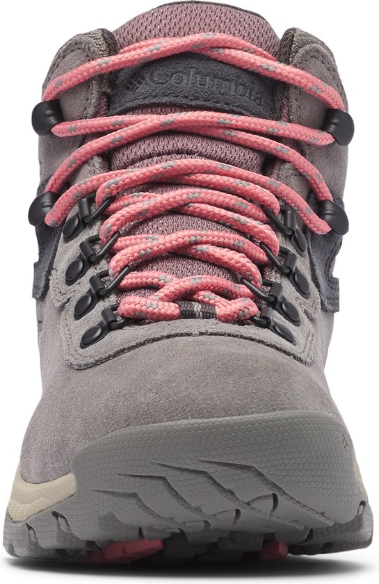 wandelschoen, vetersysteem, roze veters, grijstinten, suede leer