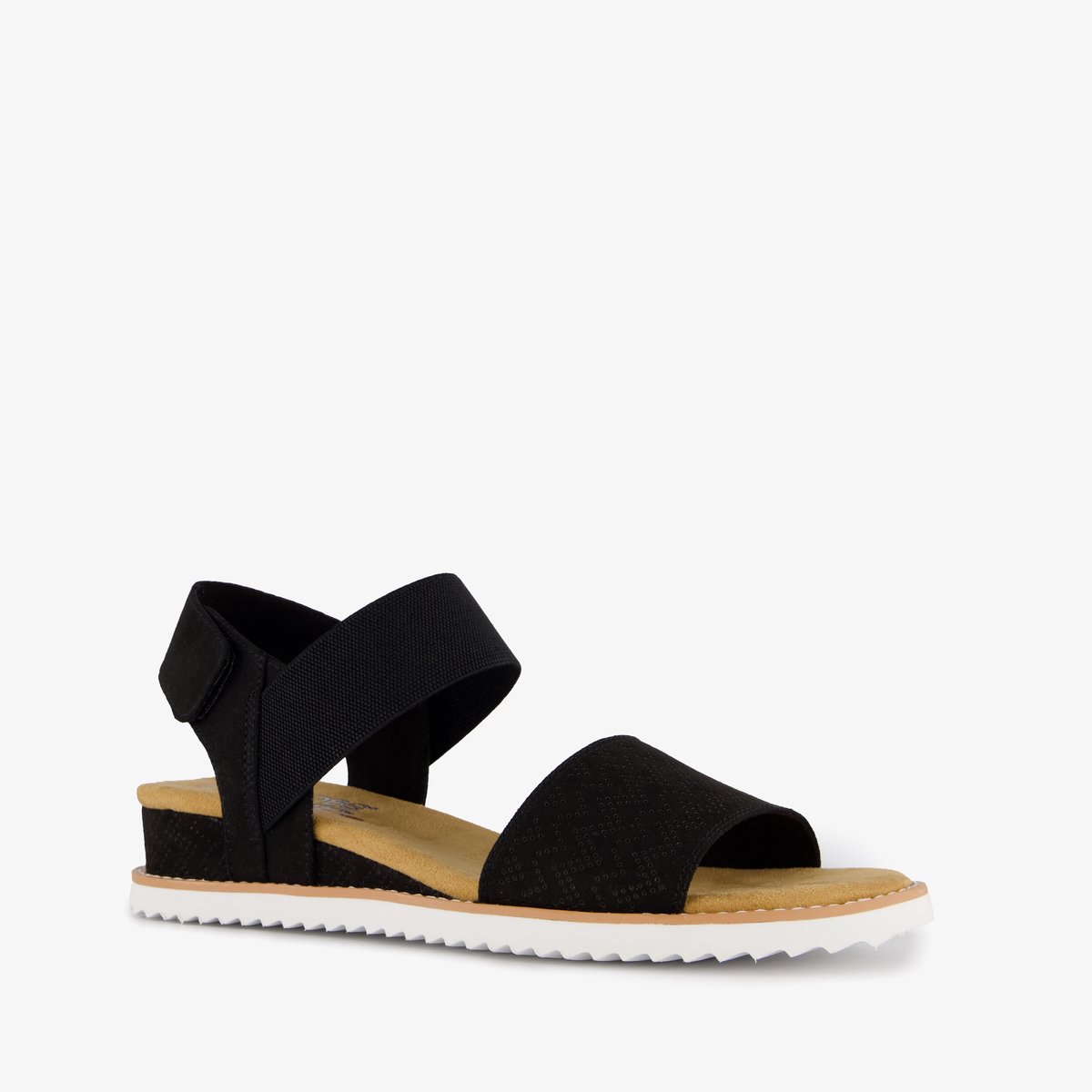 sandal, zwart, open-toe, band, plat