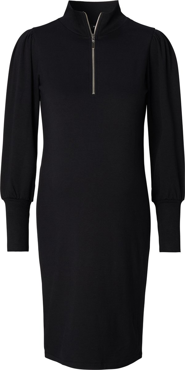 jurk, zwarte jurk, korte rits, turtleneck, puffmouwen