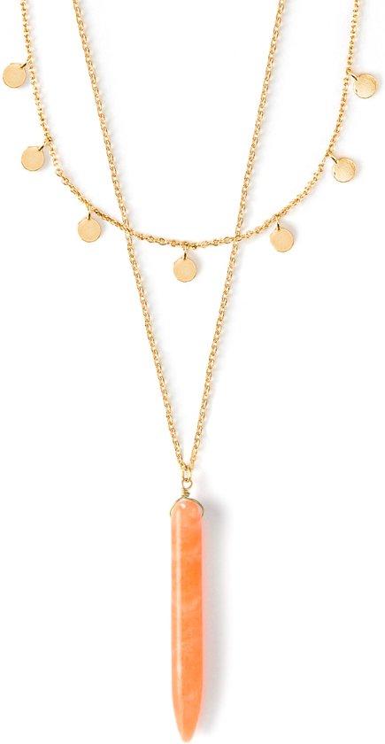 Orelia ketting 2 lagen kort met kleine muntjes en iets langer met oranje spike goudkleurig