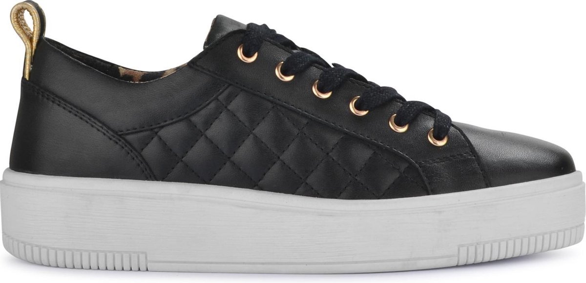 PS Poelman Esquimo Dames - maat 40 -  Quilted Leren Tennis Sneakers - Zwart