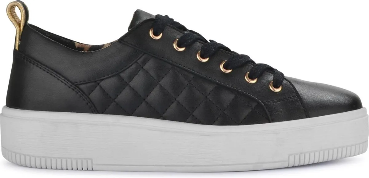 PS Poelman Esquimo Dames - maat 40 -  Quilted Leren Tennis Sneakers - Zwart