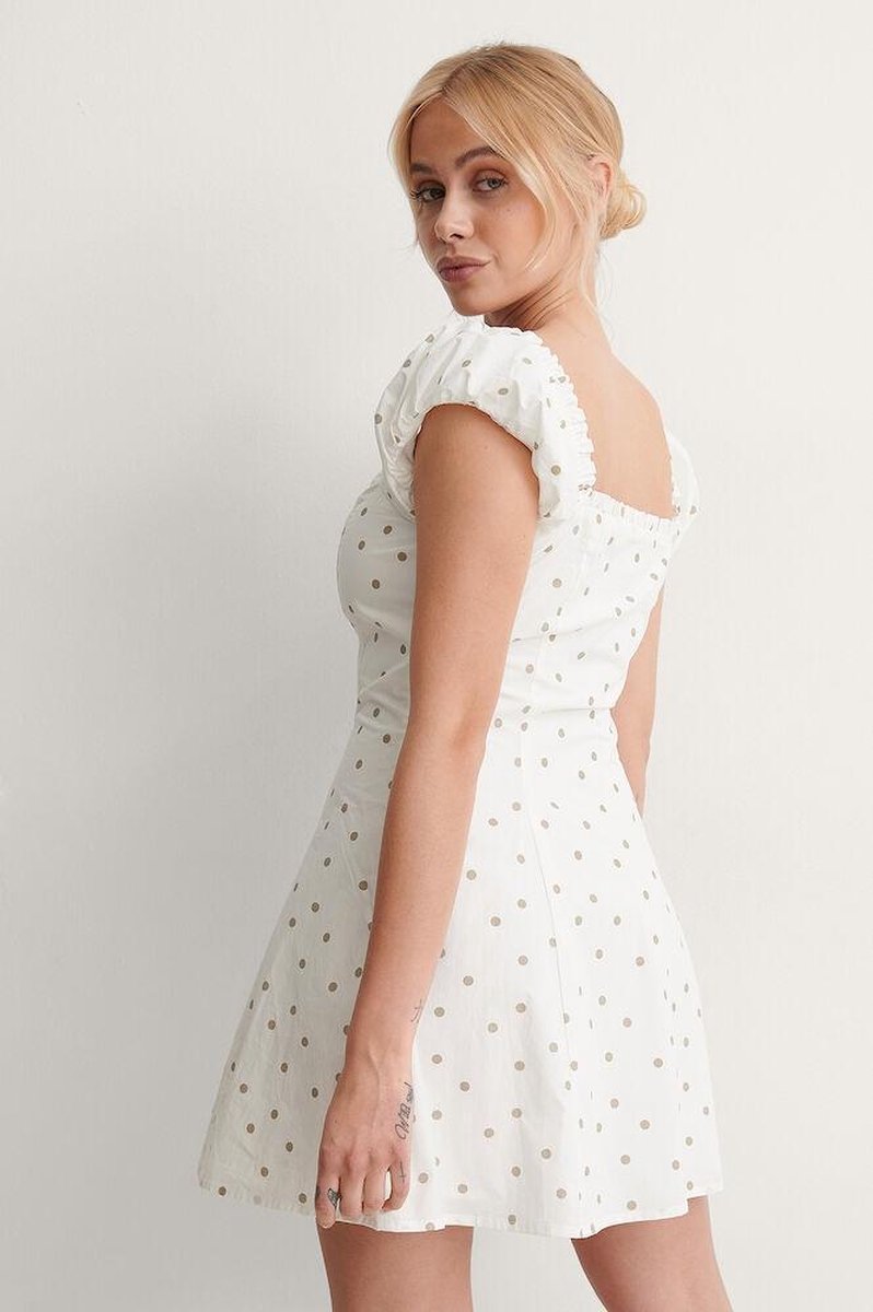 NA-KD Dotted Mini Vrouwen Jurk - White/Beige - Maat EU 36