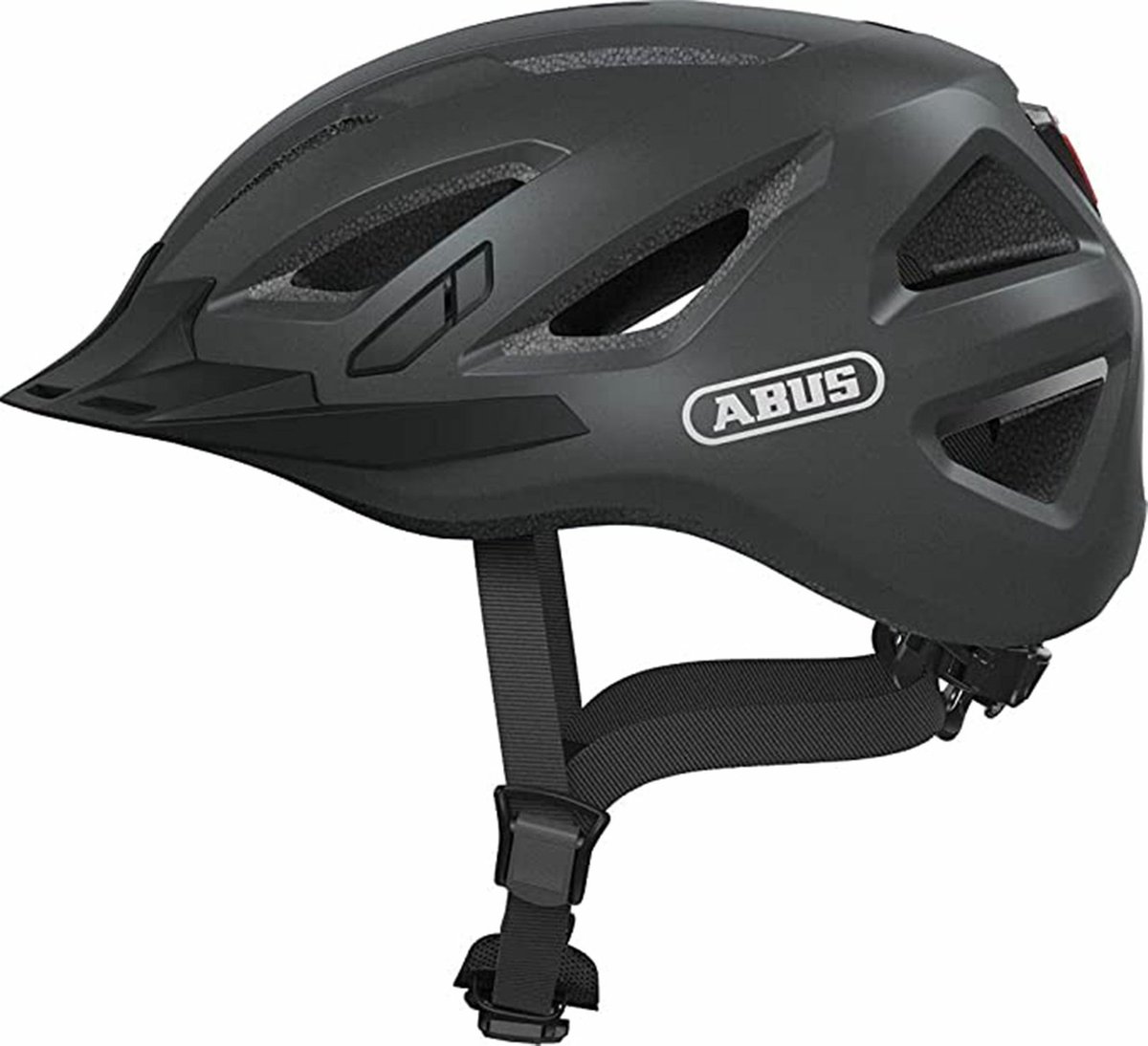 fietshelm, helm, donkergrijs, ventilatiegaten, abús logo