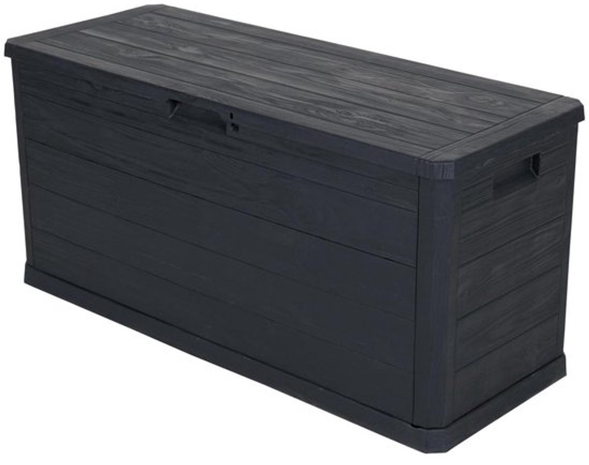 houten kist, opbergkist, bankjeskist, schuifdeksel, donkerblauw/zwart
