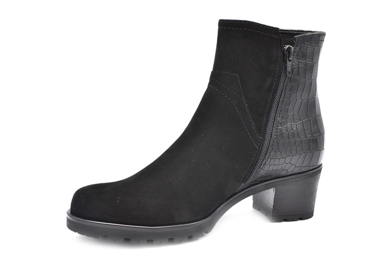 ankleboot, black, blockheel, suede, zipper