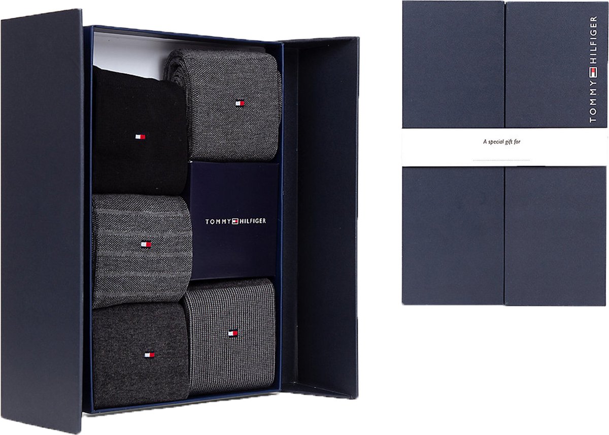 Tommy Hilfiger - Maat: 39-42 - Sock Giftbox Birdeye (5-pack) - heren sokken - grijs