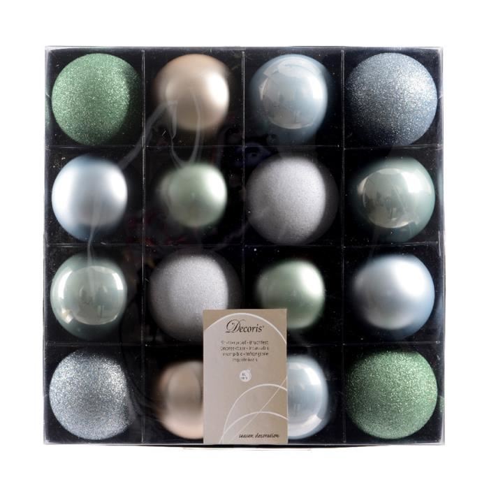 kerstbal (6cm) set van 16 groen,wit,zilver