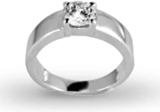 Silventi 52 Zilveren Ring - met ronde Zirkonia - Zilverkleurig - Maat 16.50