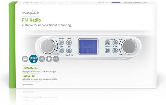 Nedis Keukenradio - Kastontwerp - FM - Netvoeding - Digitaal - 1.5 W - 2 " - Zwart-Blauw Scherm - We