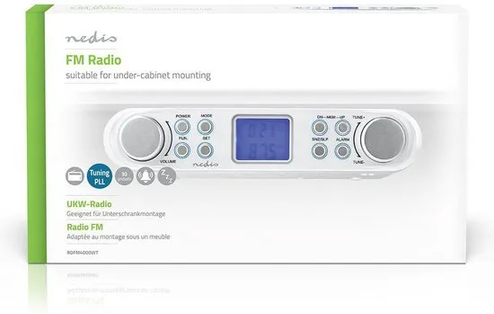 Nedis Keukenradio - Kastontwerp - FM - Netvoeding - Digitaal - 1.5 W - 2 " - Zwart-Blauw Scherm - We