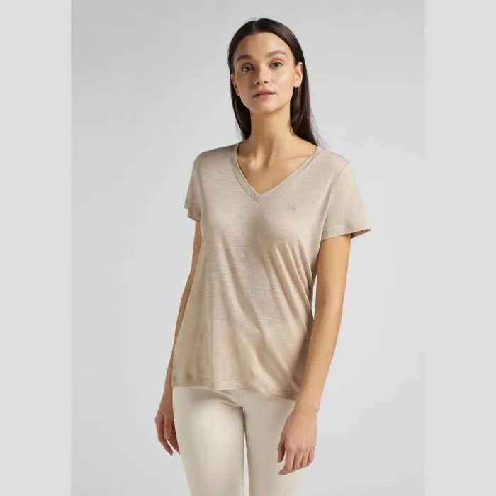 LEE V Neck Oxford Tan - Maat XS - Dames T-shirt