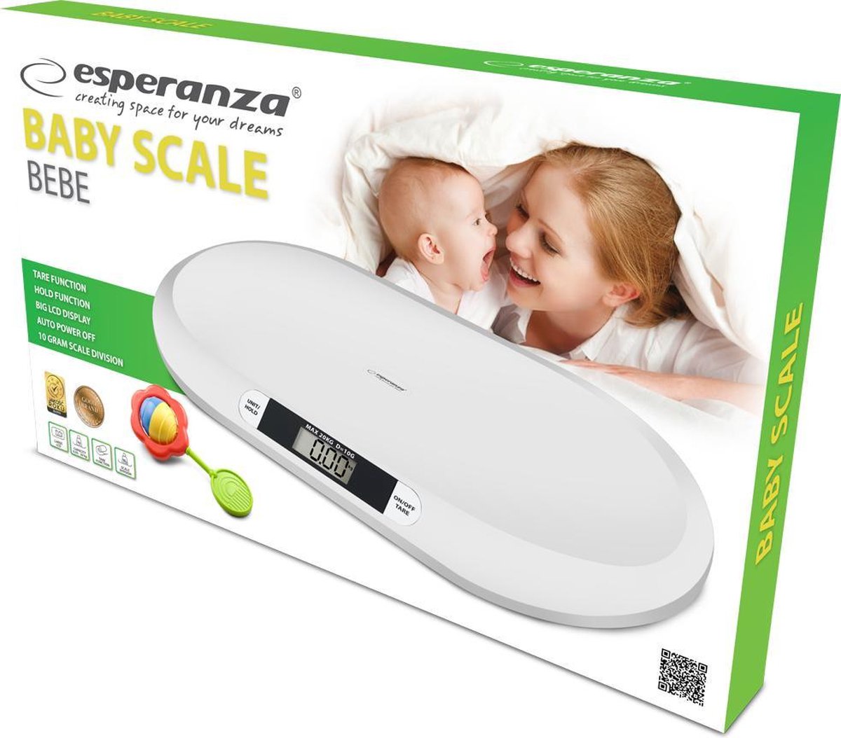 Esperanza EBS019 Babyweegschaal – Digitale weegschaal baby en peuter – Dierenweegschaal – Tot 20 kg