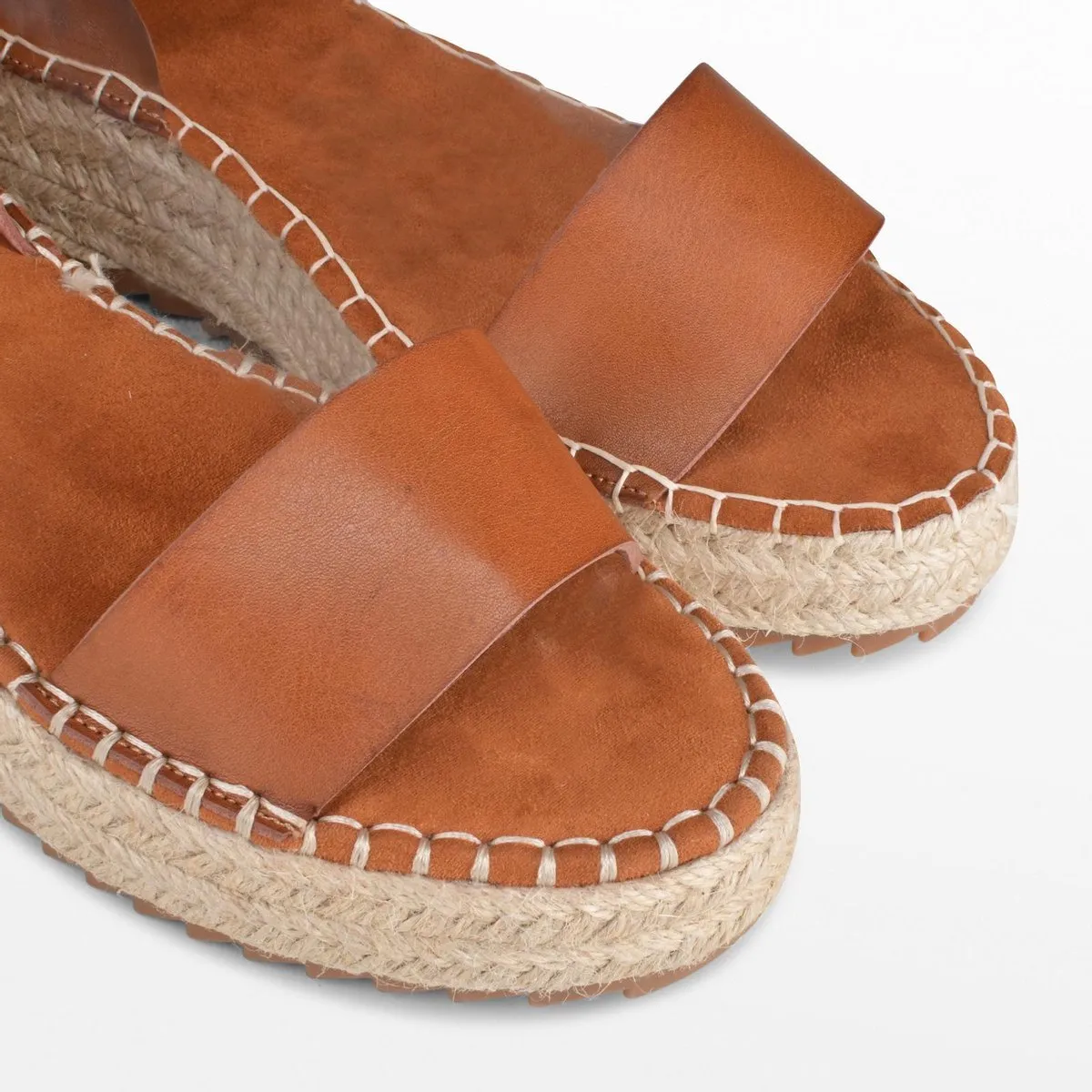 PS Poelman - Maat 37 - TARA Dames Faux PU Imitatie Leren Sandalen met Sportieve Espadrille Sleehak Z