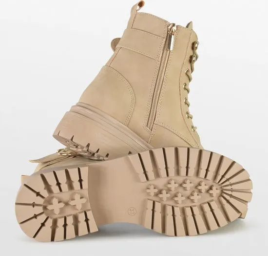 POSH by Poelman - Maat 41 - CATO Dames Veter Laarzen - Beige
