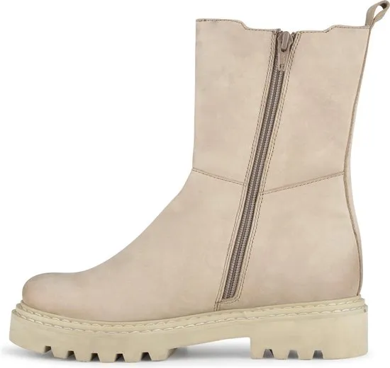 PS Poelman Saturno - Maat 37 - Dames Leren Chelsea Enkellaarzen met Elastiek en Ritssluiting - Beige