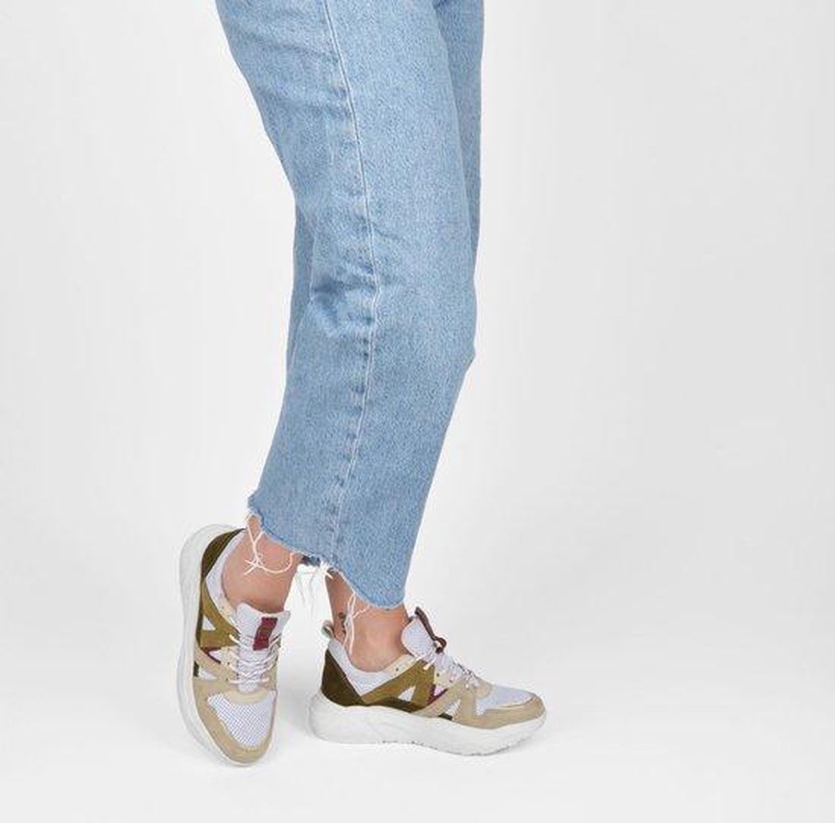 PS Poelman Year Dames Leren Chunky Runner Sneaker  - mt 41 - van Mesh en Suéde - Beige Kaki Groen