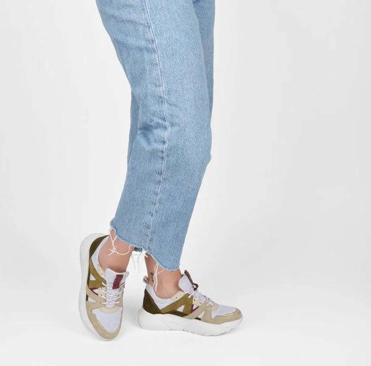 PS Poelman Year Dames Leren Chunky Runner Sneaker  - mt 41 - van Mesh en Suéde - Beige Kaki Groen