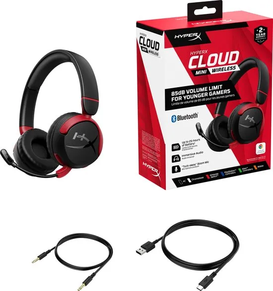 HyperX Cloud Mini - Draadloze Gaming Headset - Voor Jonge Gamers - Zwart Rood