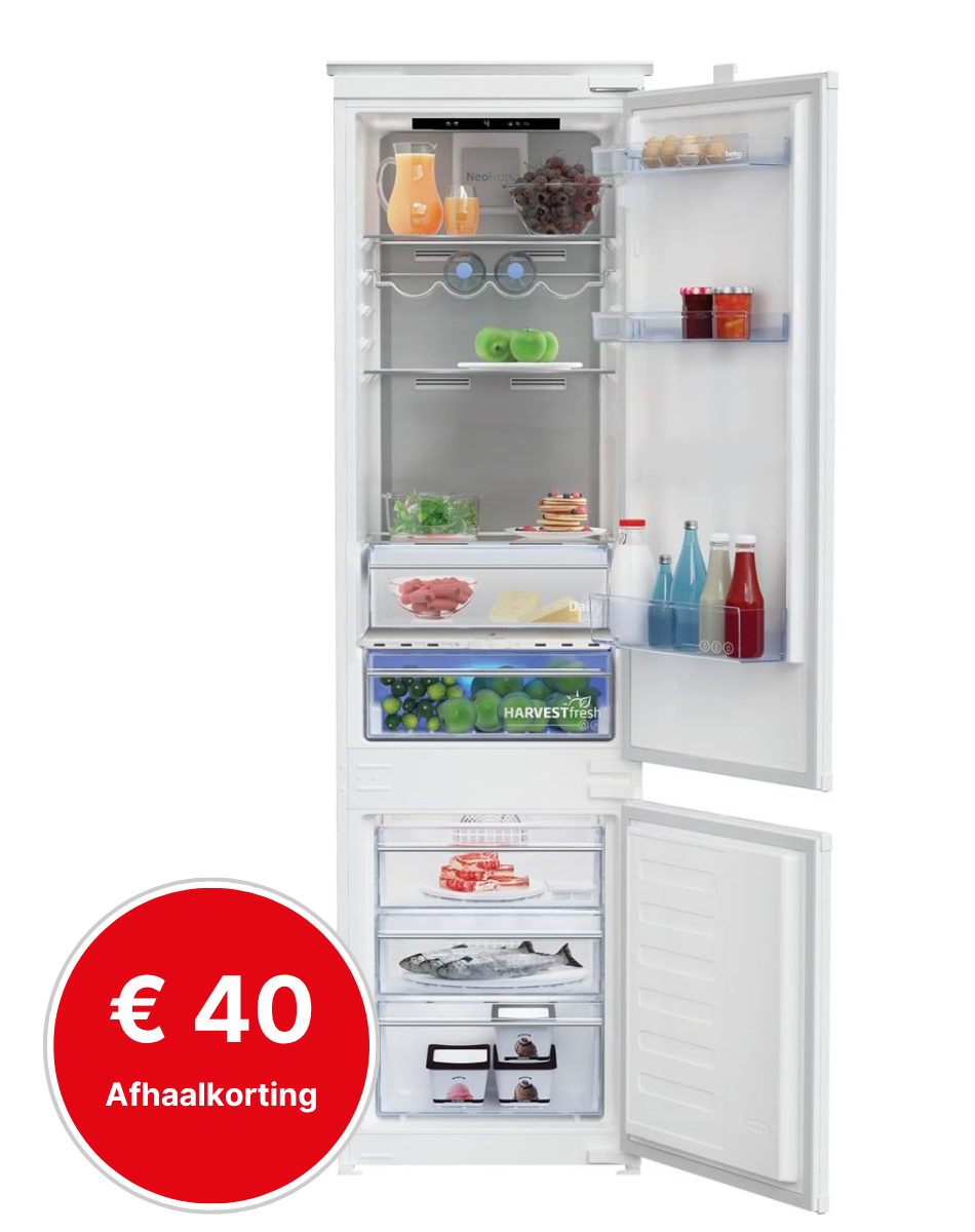 koelkast, inbouw, vriesvak, glazen deur, afhaal korting