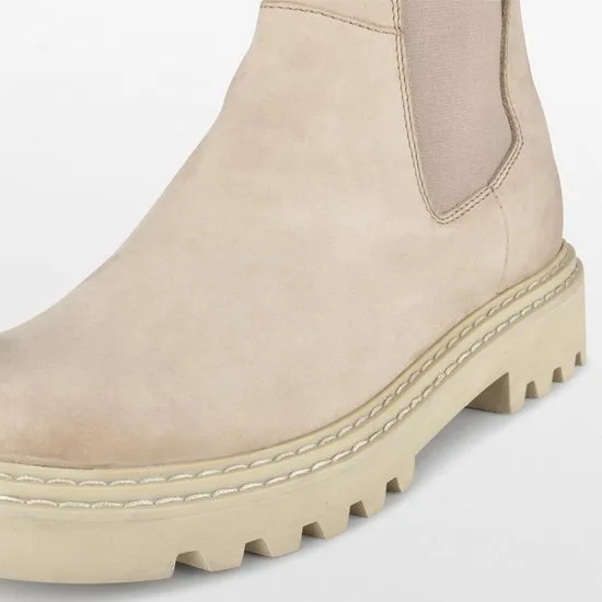 PS Poelman Saturno - Maat 37 - Dames Leren Chelsea Enkellaarzen met Elastiek en Ritssluiting - Beige