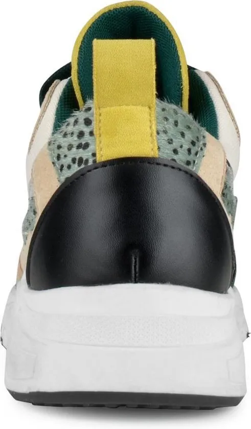 PS Poelman Carocel Dames Imitatie Leren Suède Runner Sneakers - mt 39 - met Profielzool - Groen Beig