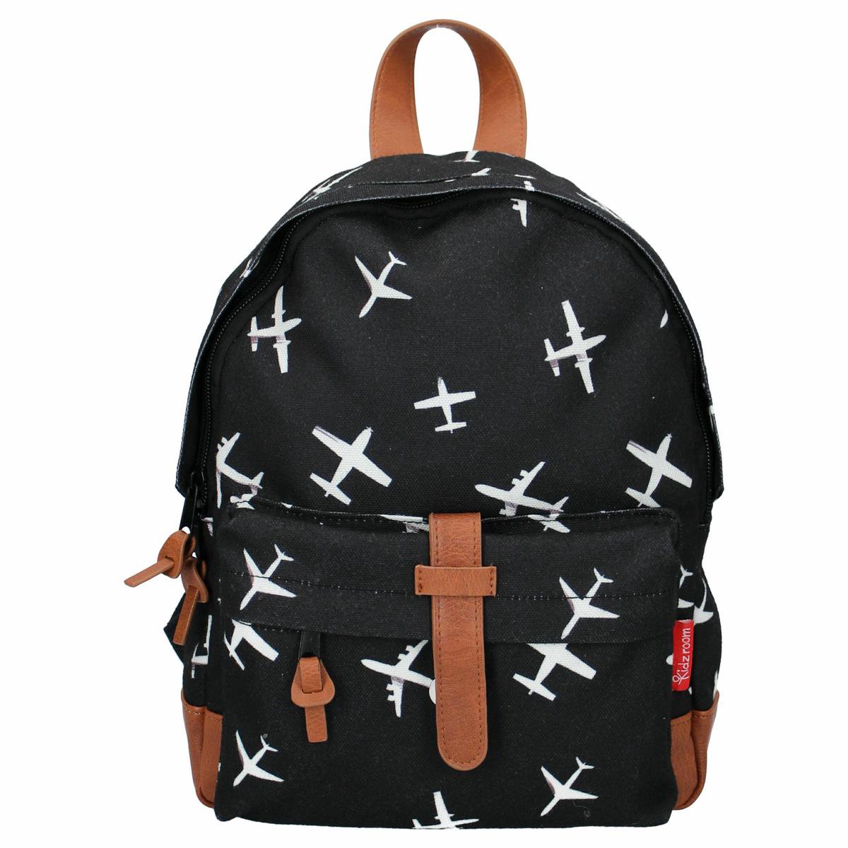 rugzak, backpack, zwarte tas, luchtvaart patroon, stiksels bruin, plat strap